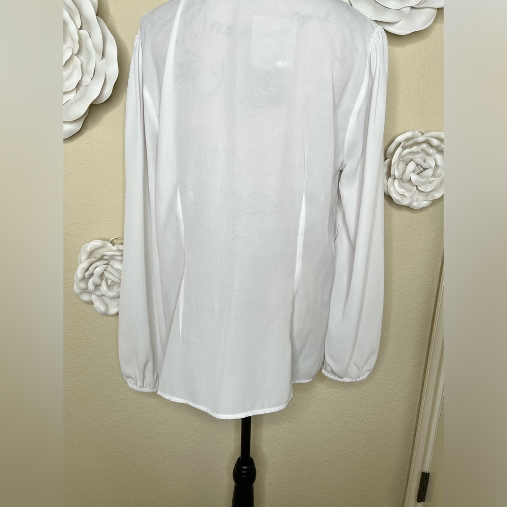 Boston Proper White Sheer Button Down Ruffle Feont Blouse with Darts Sz 16 - Picture 12 of 15